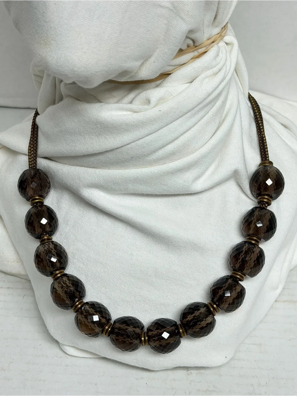 Vintage 90’s Stephen Dweck Necklace Smoky Quartz Beads Statement Bronze Gemstone